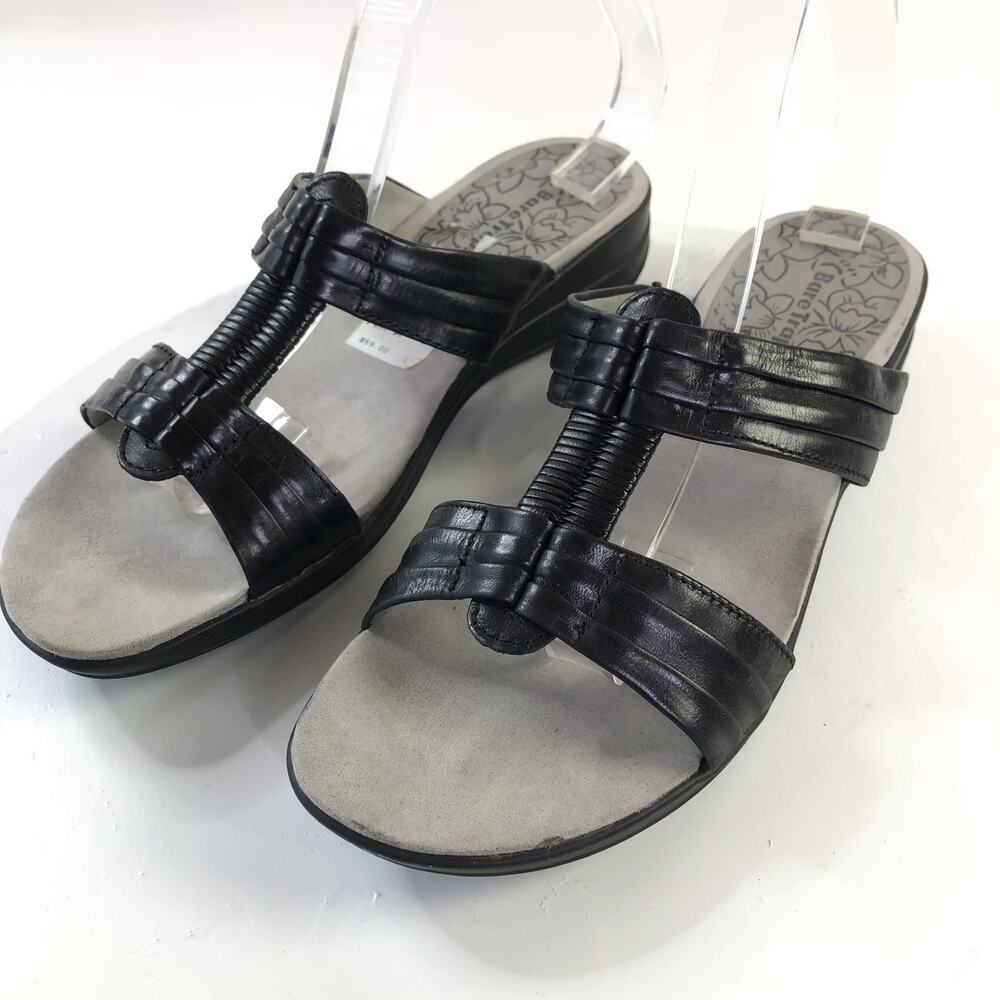 Baretraps Justee Women's 10M Leather Slip On Comfort Sandals Shoes Black
